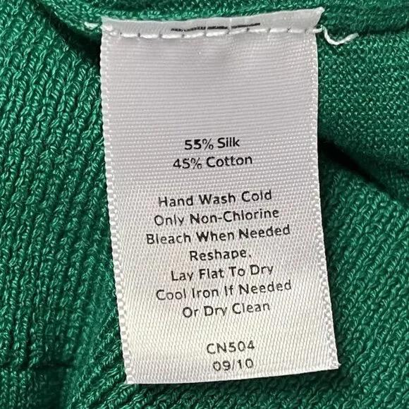 Talbots Silk Blend Sweater Petites L Kelly Green Rolled Ruffle Thin Knit - Picture 7 of 7